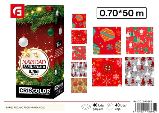 [201242689] Papel regalo de Navidad 70 cm x 5 m - Papelería navideña