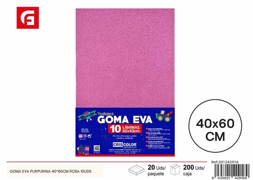 [201242916] Goma EVA purpurina rosa 40x60 cm - Set de 10 unidades