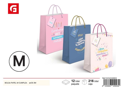 [315224003] Bolsa papel cumpleaños M 3 m - Material para regalos