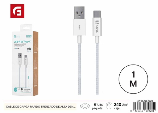 [189061928] Cable de carga rápido trenzado de alta densidad para dispositivos electrónicos