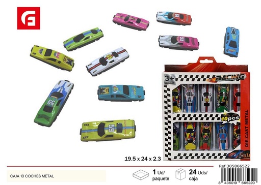 [305866522] Caja con 10 coches de metal para juego y colección