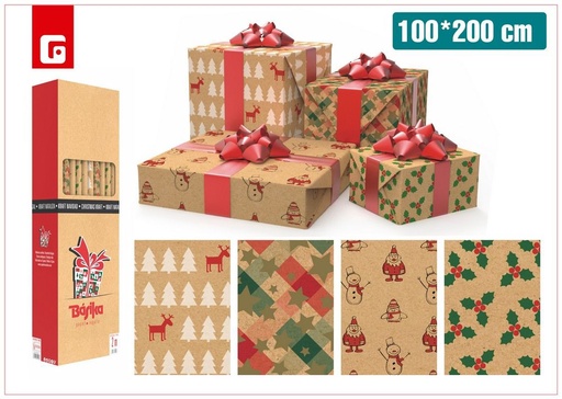 [307925040] Rollo kraft navidad 100*200cm - Papelería navideña