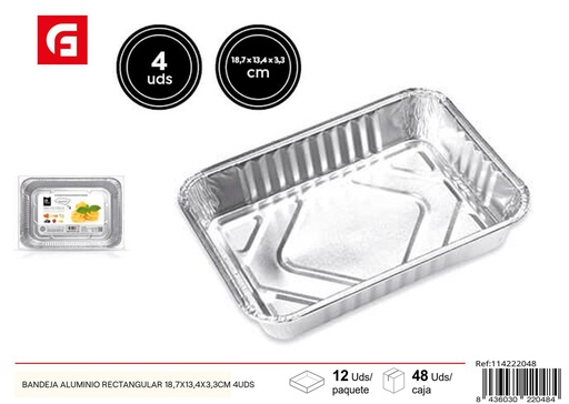 [114222048] Bandeja de aluminio rectangular 18.7x13.4x3.3 cm 4 unidades para fiestas y eventos