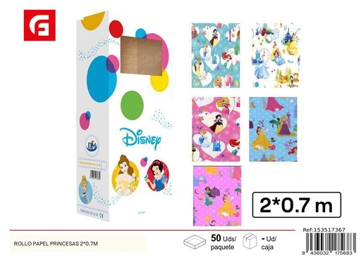 [153517367] Rollo de papel regalo Princesas 2 x 0.7 m - Papel para envolver regalos infantiles  