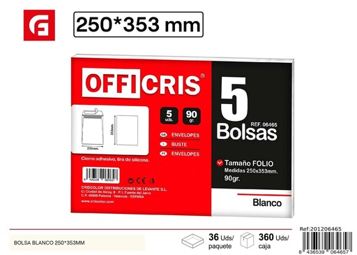 [201206465] Sobre blanco 250*353 mm - Material de oficina y papelería