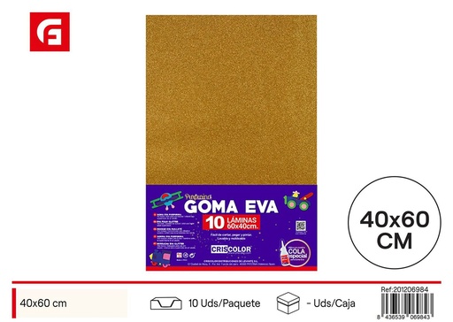 [201206984] Goma EVA con purpurina 40x60cm oro 10 uds para manualidades