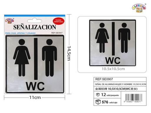 [SE0907] Señal de aluminio - mujer y hombre 10.5x10.5cm - Señales decorativas