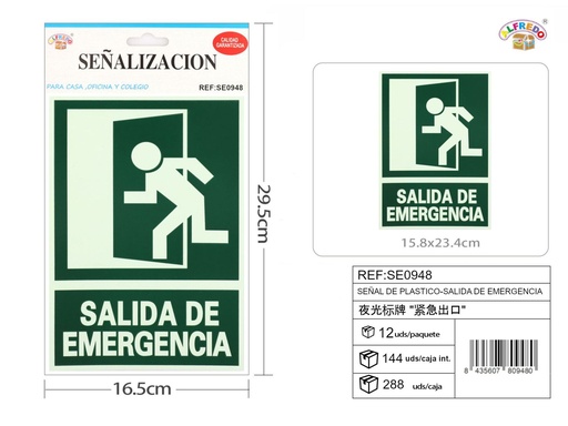 [SE0948] Señal de plástico salida de emergencia 15.8x23.4 cm - Señalización