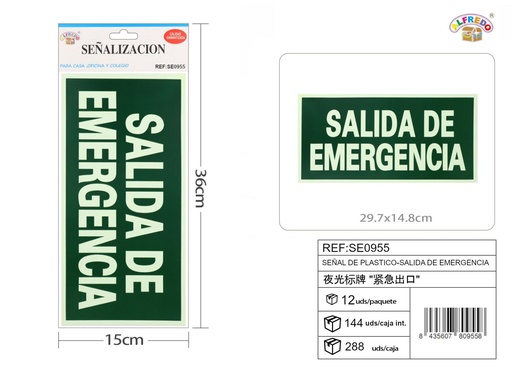 [SE0955] Señal de plástico salida de emergencia 29.7x14.8 cm - Señalización