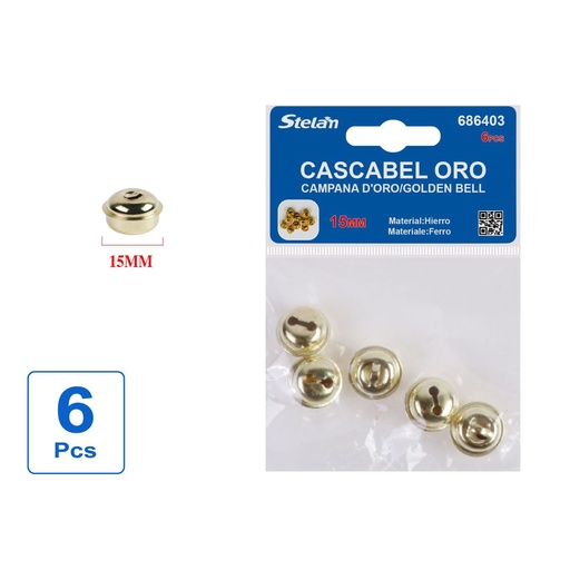 [686403] Cascabel oro (6 pcs de 15 mm) - Materiales para manualidades y campanas