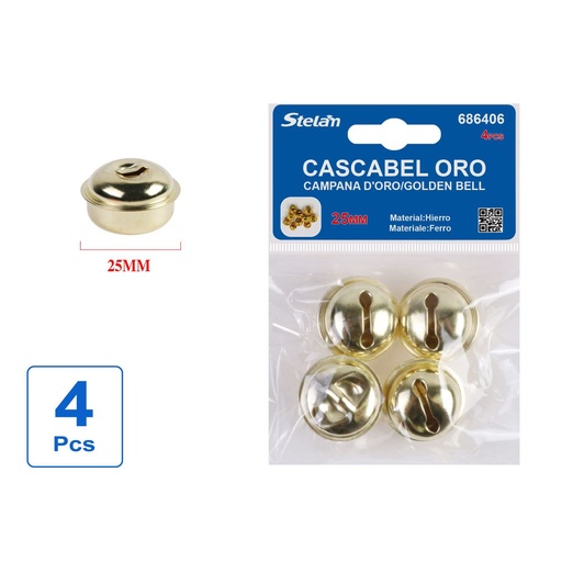 [686406] Cascabel oro (4 pcs de 25 mm) - Materiales para manualidades y campanas