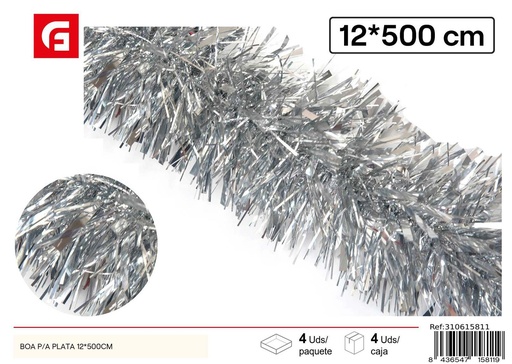 [310615811] Boa plateada 12x500cm para decoración navideña