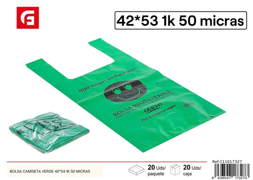 [111017327] Bolsa camiseta verde 42x53 cm 50 micras - Accesorios de limpieza y bolsas