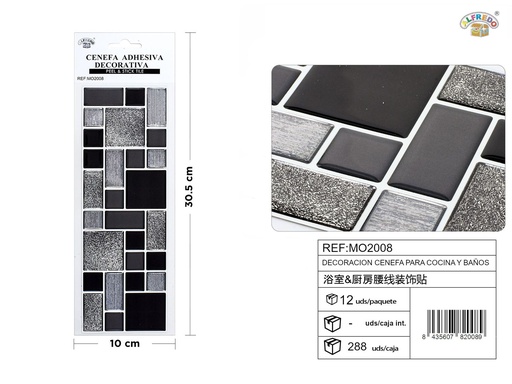 [MO2008] Cenefa decorativa para cocina y baños 10x30,5 cm - Azulejos y decoración