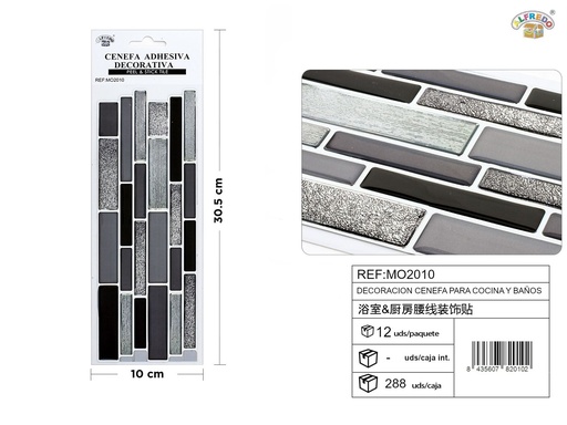 [MO2010] Cenefa decorativa para cocina y baños 10x30,5 cm - Azulejos y decoración