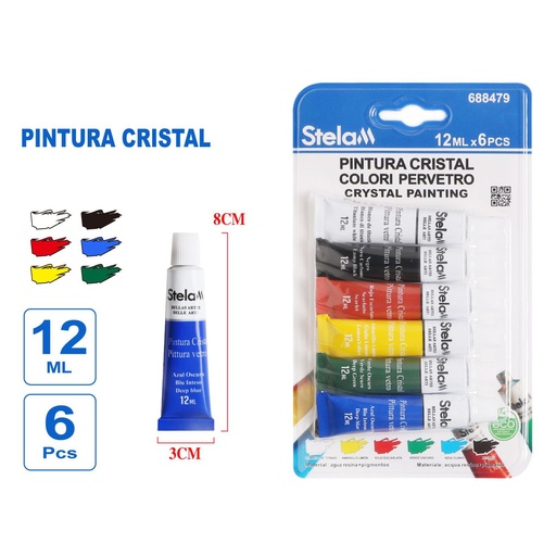 [688479] Pintura para vidrio 12 ml 6 piezas - Material de bellas artes