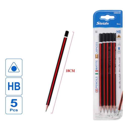 [688858] Lápices HB rojo y negro 5pcs para escritura y dibujo