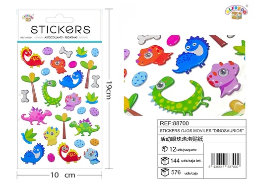 [88700] Stickers Ojos Móviles de Dinosaurios 10x19 cm - Pegatinas divertidas