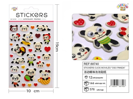 [88740] Stickers Ojos Móviles de Osos Panda 10x19 cm - Pegatinas para niños