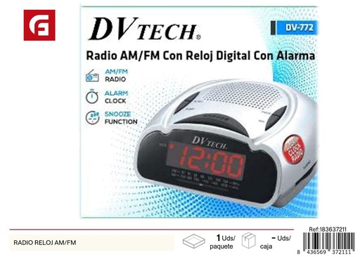 [183637211] Radio reloj AM/FM con función despertador