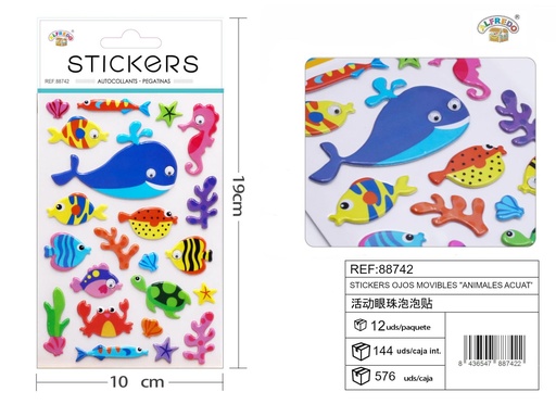 [88742] Stickers Ojos Móviles de Animales Acuáticos 10x19 cm - Pegatinas creativas