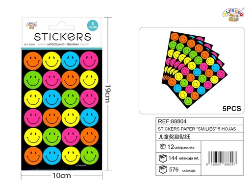 [88804] Stickers de papel "Smilies" 5 hojas 10x19cm para manualidades y scrapbooking