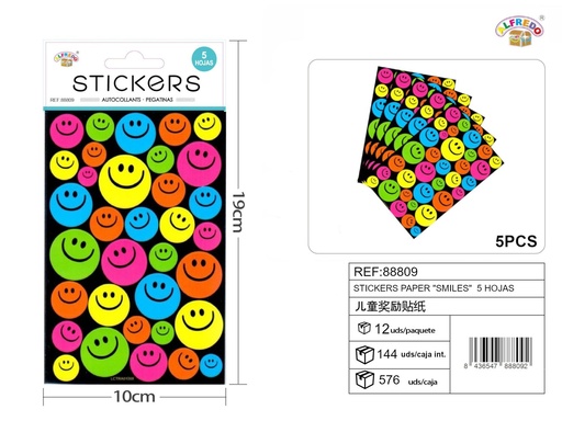 [88809] Stickers papel "Smilies" 5 hojas 10x19cm para manualidades