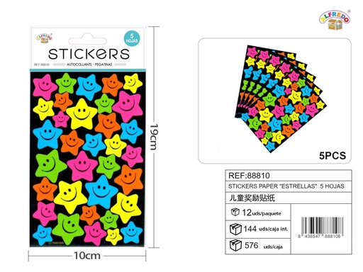 [88810] Stickers papel "Estrellas" 5 hojas 10x19 cm - Pegatinas para niños