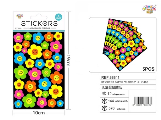 [88811] Stickers de papel "Flores" 5 hojas 10x19cm para manualidades y scrapbooking