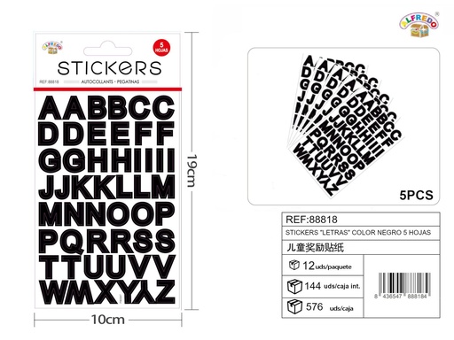 [88818] Stickers "Letras" color negro 5 hojas 10x19 cm - Pegatinas para niños