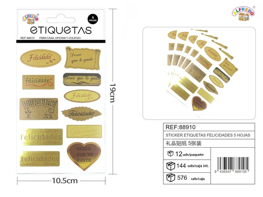 [88910] Stickers etiquetas "Felicidades" 10x19 cm - Pegatinas para regalos