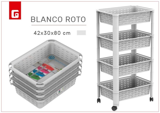 [120926089] Cesta apilable 4 alturas blanco roto para almacenamiento de cocina