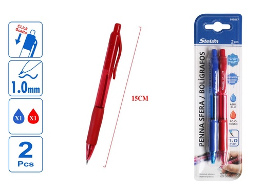 [999867] Bolígrafos 1.0mm 2p azul rojo - Materiales de escritura