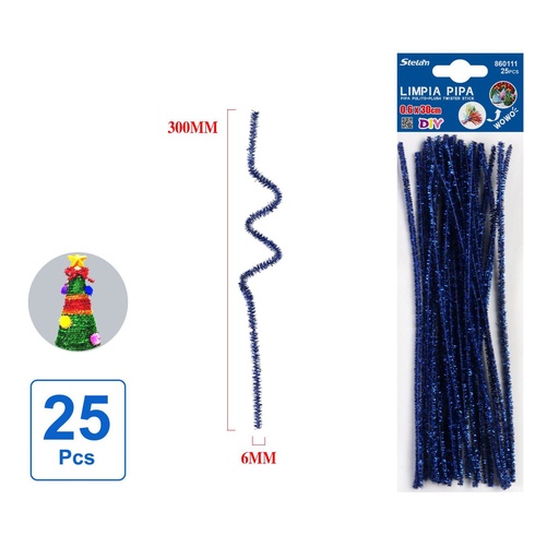 [860111] 25 piezas de limpiapipas 6mmx30 azul para manualidades