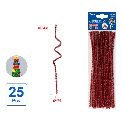 [860156] 25 piezas de limpiapipas 6mmx30 rojo para manualidades