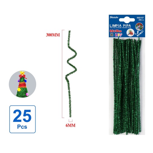 [860157] Limpia pipas verde 25pcs 6mmx30cm para manualidades