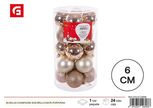 [201412808] 20 bolas de Navidad 6cm champagne brillo/mate/purpurina para decorar árbol