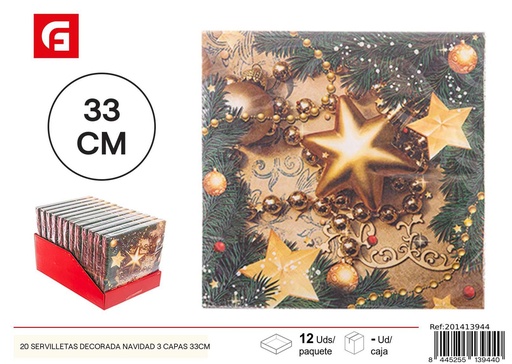 [201413944] Servilletas decoradas Navidad 3 capas 33cm 20 unidades - Artículos navideños