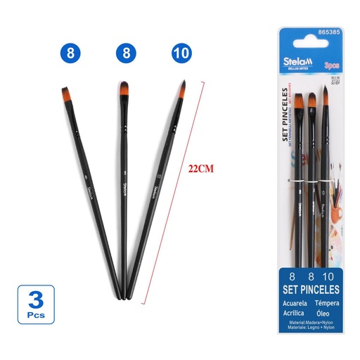 [865385] Set de pinceles con mango negro 3 piezas para pintura artística