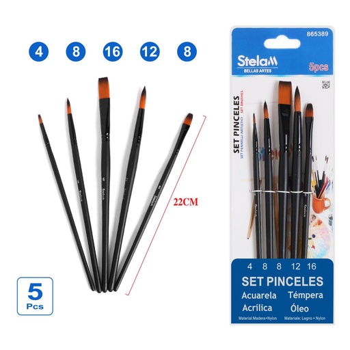 [865389] Set de 5 pinceles de mango negro - Utensilios de escritorio y dibujo