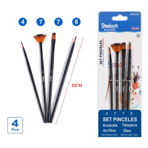 [865395] Set de pinceles negros 4 piezas para pintura y arte