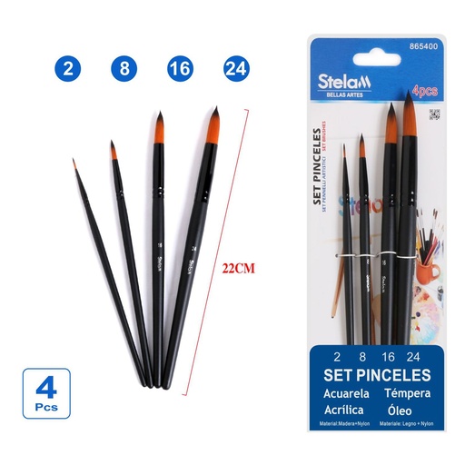 [865400] Set de pinceles negros mate 4 piezas para pintura y artes