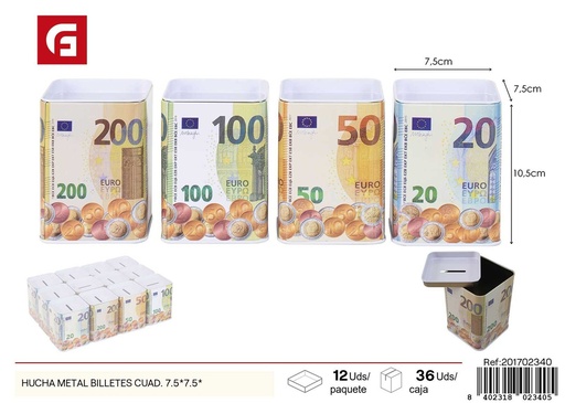 [201702340] Hucha metálica billetes cuadrada 7.5*7.5* - Decoración y almacenamiento