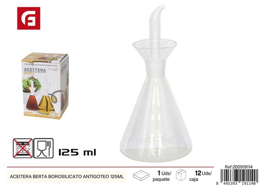 [200919114] Aceitera Berta borosilicato antigoteo 125ml para cocina