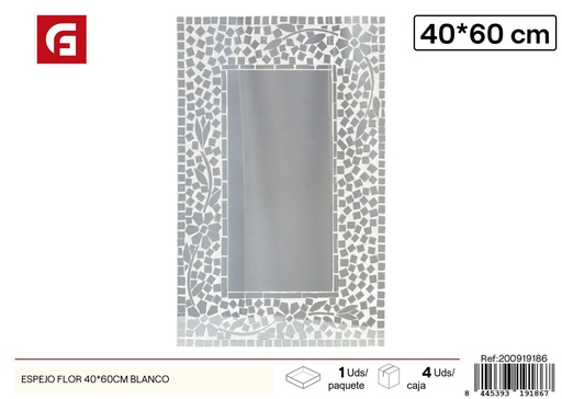 [200919186] Espejo en forma de flor 40x60cm blanco - Decoración del hogar