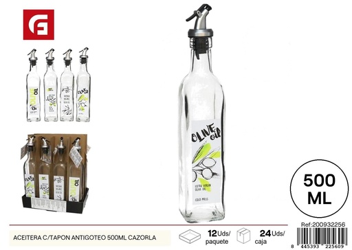 [200932256]  Aceitera con tapa antigoteo 500 ml Cazorla - Utensilios de cocina