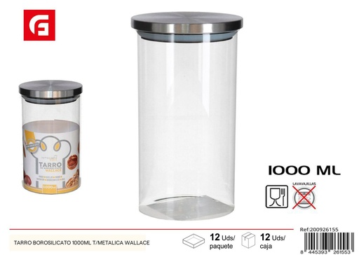 [200926155] Tarro borosilicato 1000ml tapa metálica Wallace para cocina