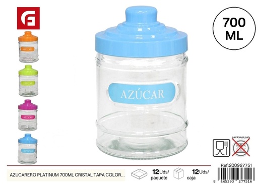 [200927751] Auzucarero de cerámica Platinum 700 ml con tapa de cristal - Utensilios de cocina