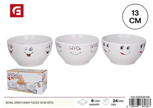 [200936138] Bowl Gres Funny Faces 13 cm (3 unidades) - Tazas y utensilios de cocina