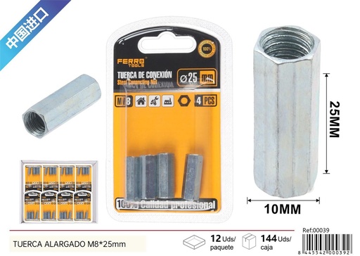 [00039] Tuerca alargada M8*25mm - Accesorios de ferretería